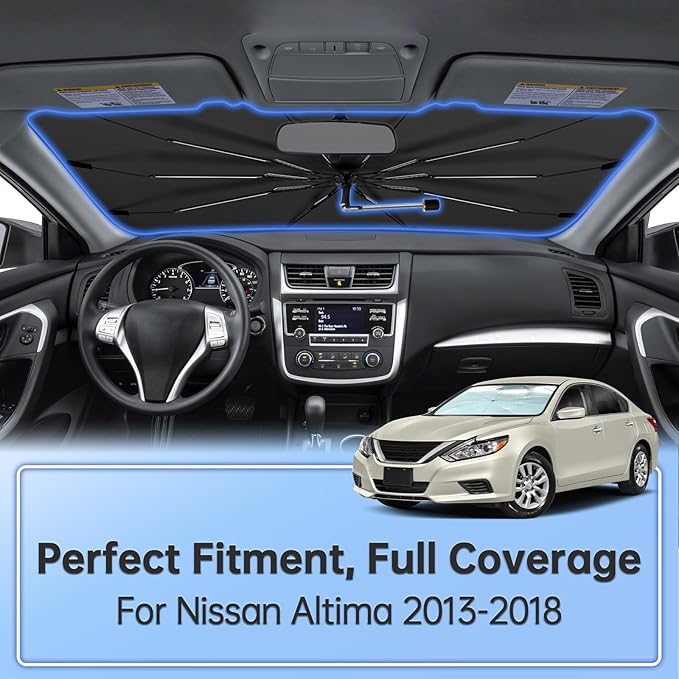 Windshield Sun Shade Umbrella for Nissan Altima 2013-2018, Foldable Sunshade for Car Front Window, 360 Rotation Automotive Interior UV Protection for Outdoor Parking