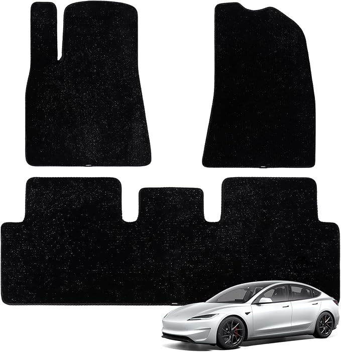 Floor Mats Fits for 2024-2025 Tesla Model 3, 3PCS 0.6" Thick Waterproof Anti-Slip Car Accessories, Premium Plush Odorless Floor Mats for 5-Seater, Noise-Reducing