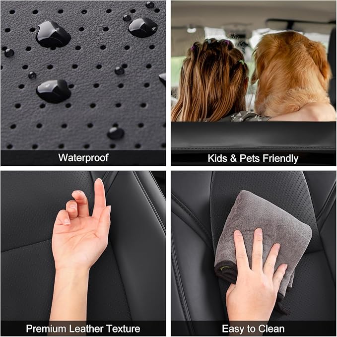 Tesla Model 3 Car Seat Covers Nappa Leather Car Interior Seat Airbag Compatible Cushion Cover Full Set Custom Fit 2023 2022 2021 2020 2019 2018, Nappa Black