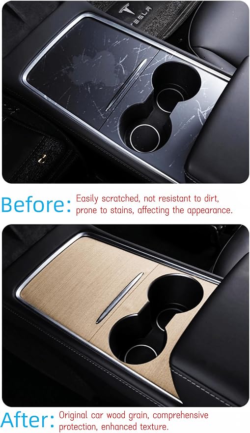frani Center Console Wrap (Wooden Edition) Designed for Tesla Model 3/Y 2021-2025,Tesla Center Console Cover for Model 3/Y(Not for Model 3 Highland 2024-2025)