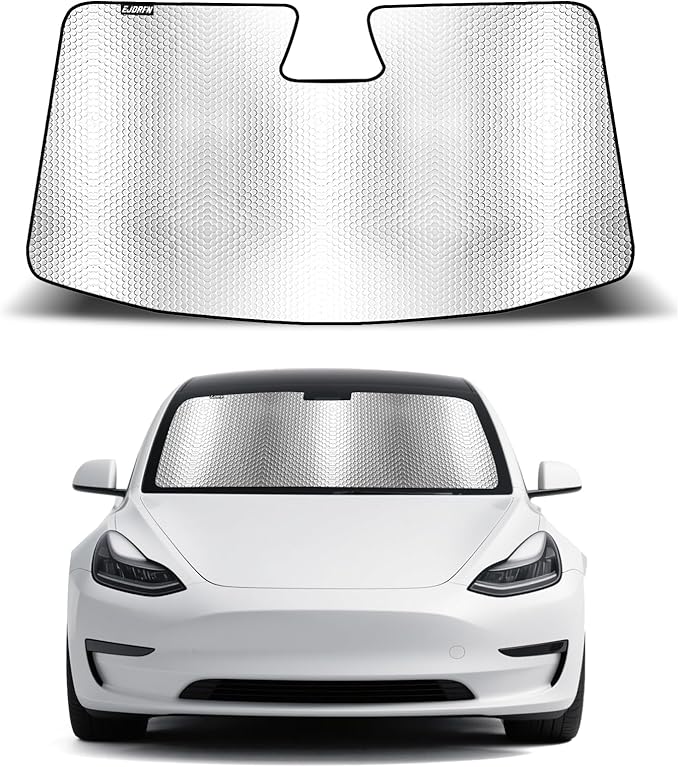 Car Windshield Sun Shade for Tesla Model 3 2018-2025 & Model Y 2020-2026,Upgraded Reflective Aluminum Film Front Window Sunshade Accessorie for Tesla with Storage Bag