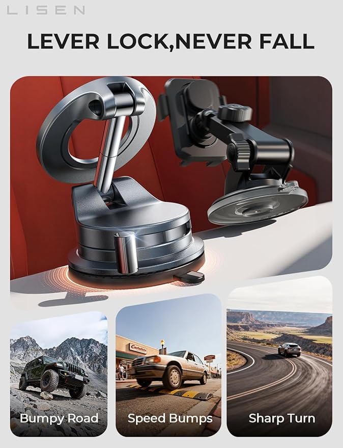 LISEN for Magsafe Car Mount, Cell Phone Holders for Your Car, Magnetic Car Accessories for Women Men Truck Jeep BMW for iPhone 17 Pro Max 16 15 14 13 12, Samsung S26, Black