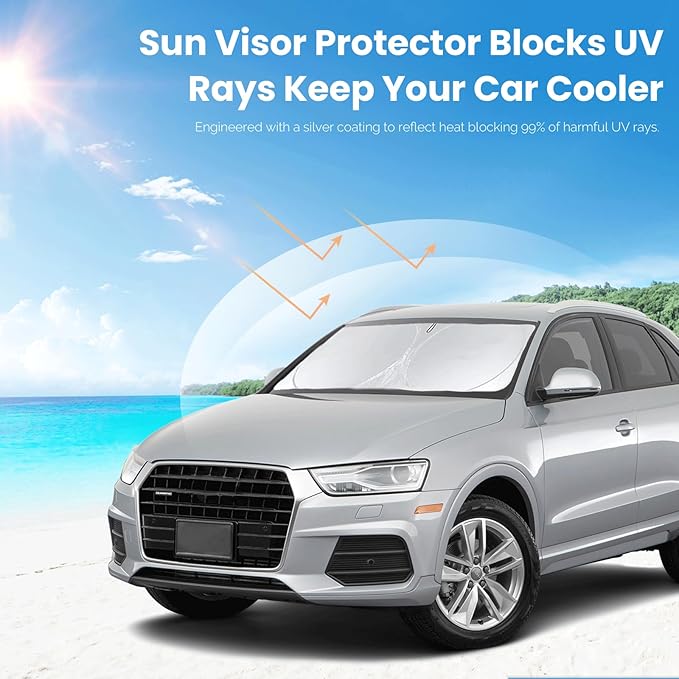 Custom fit Q3 Windshield Sunshade for 2013-2024 2025 2026 Audi Q3 Front Window Shades Cover for Windshield Sun Visor Screen Protector 210T Reflective Blocks UV Rays Cool Car Accessories