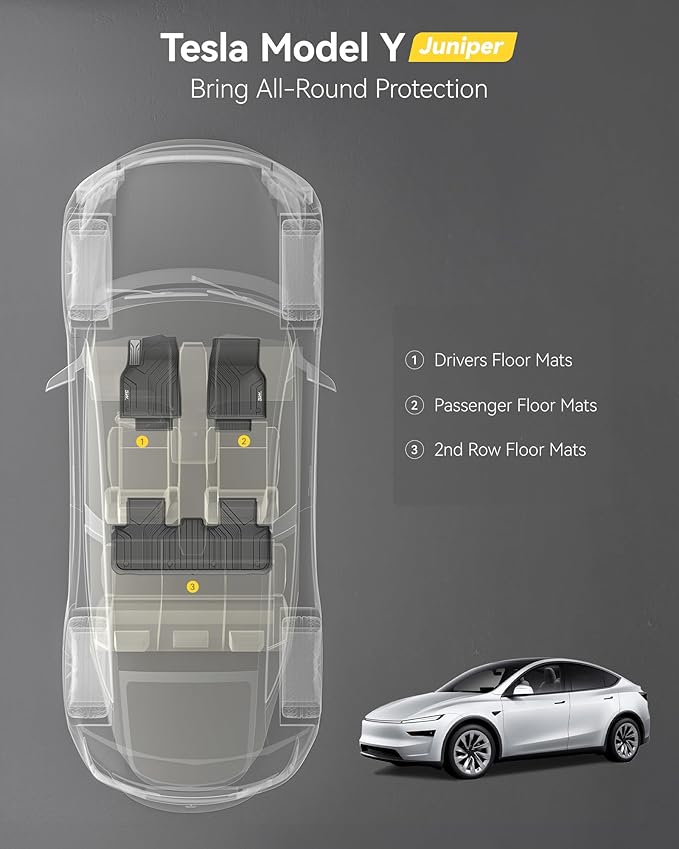 3W Floor Mats Fit for Tesla New Model Y 2025 2026 Juniper, TPE All Weather Custom Fit Floor Liner for Juniper Model Y Accessories 1st and 2nd Row Car Mats Easy Clean, Vigormold™