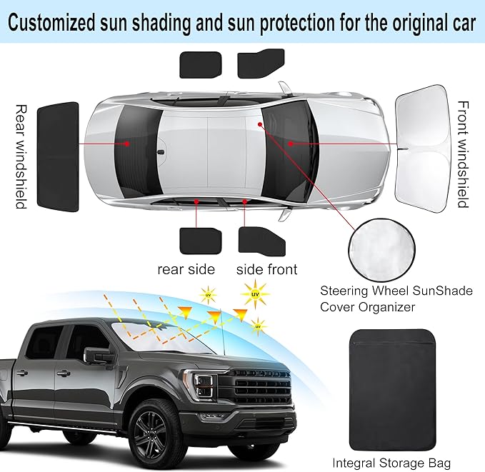 TINGLU Window Shades for Ford F150 4Door 2021-2025 2026 Accessories Car Side Full Windows Rear Triangular Windshield Sun Shade Sun UV Rays & Privacy Protection for Camping,Napping,and Relaxing 6PCS
