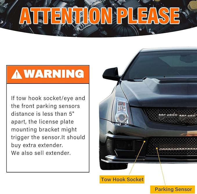 License Plate Holder Front License Plate Bracket No Drill Tow Hook Mount Anti-Theft License Plate Frame Compatible with 2008-2013 Cadillac CTS and CTS-V, 2013-2019 ATS