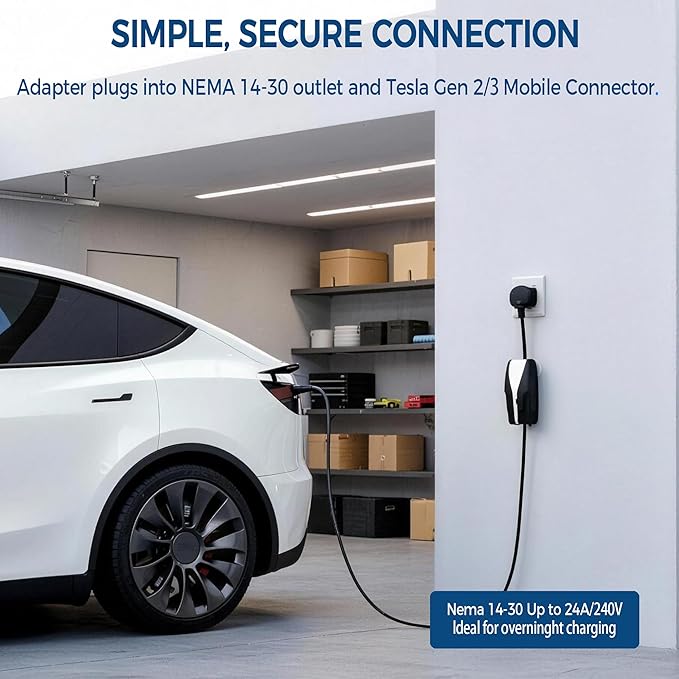Premium Adapter for Tesla Gen 2/Gen 3 Mobile Charger | Connect to 240V Outlet | 32 Amp Charging | 10 Inch Length (NEMA 14-30)