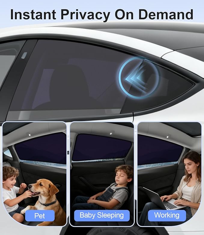 Tesla Model Y 2020-2024 Side Window Sunshade for Privacy | UV & Heat Protection, Easy Static Cling Installation | Semi-Transparent Covers for Daytime Driving | Not for 2025 2026 Juniper