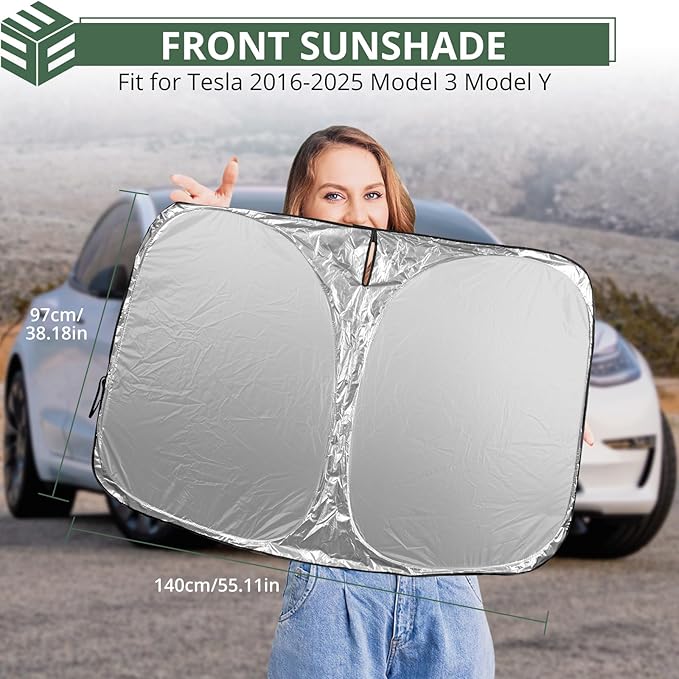 EYPINS Front Windshield Sunshade for Tesla Model Y Model 3 2016-2025 Accessories- Full-Cover Sun UV Protection Sunshade Car Accessory