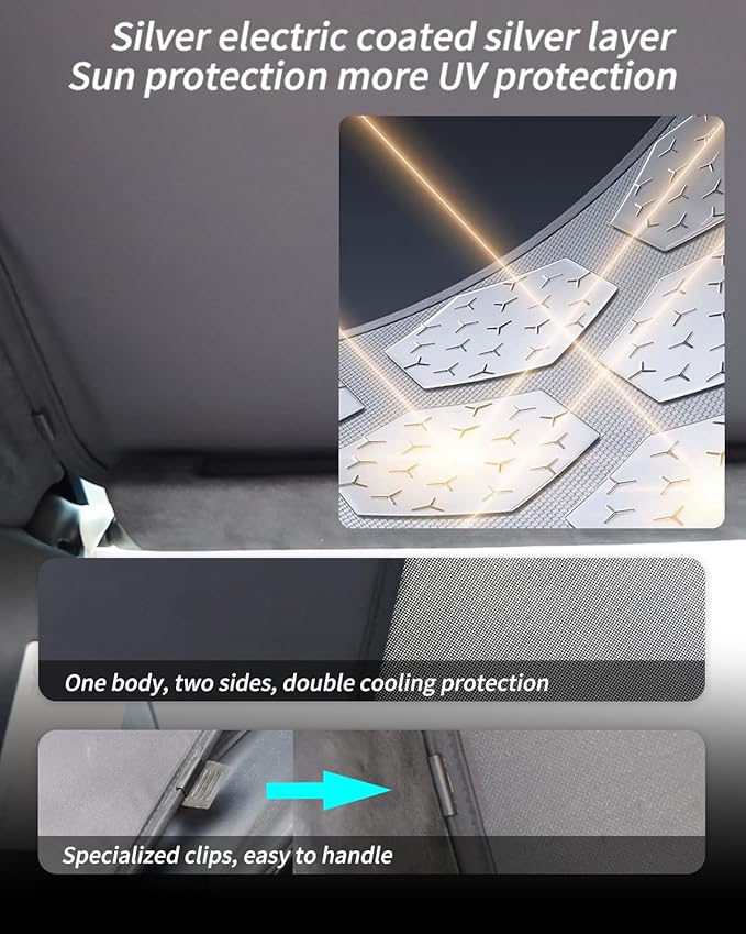 Roof Sunshade, Windshield Sunshade,Rear Windshield Sunshades,Glass Sunroof Shade UV Sun Blocking Heat Shade Comptatible with Tesla Model X