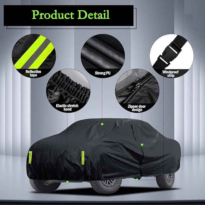 Truck Cover Waterproof All Weather, Migaven Truck Cover Custom Fit for Ford F150 Raptor Chevrolet Silverado 1500, Windproof Covers with Door Zipper (Not Include Mirror Pocket)