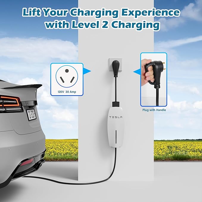HiFind NEMA TT-30 Adapter Plug for Tesla Gen 2 Mobile Charger 1 Ft with Grip Handle, TT-30P Generator Plug to Portable Mobile Adapter Cord, 120V 30 Amp Fast Charging for EV Model S/3/X/Y, ETL