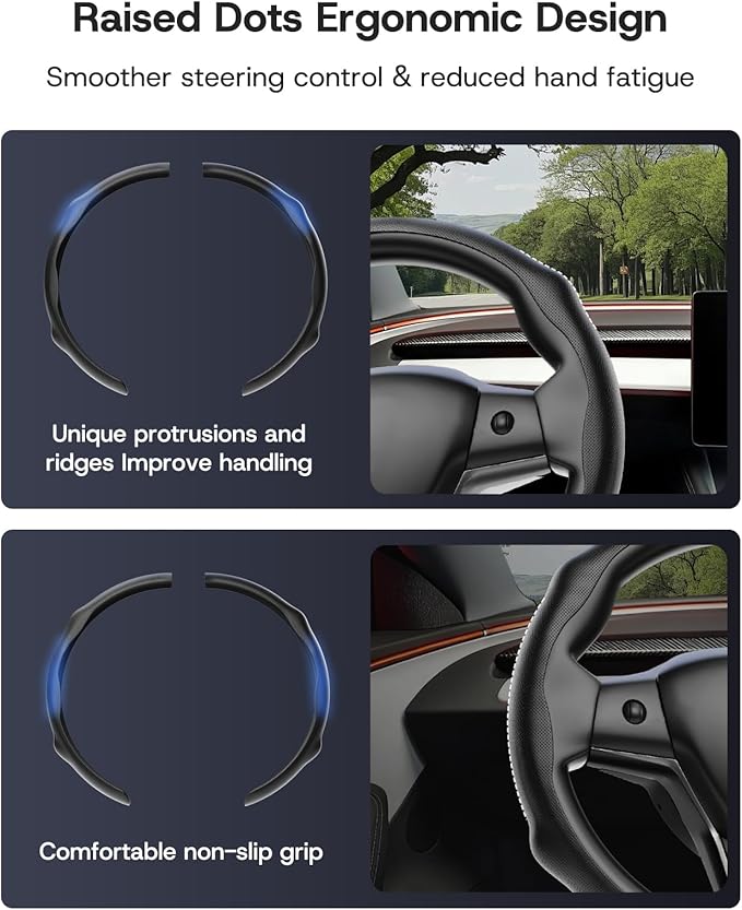 2026 Upgrade Snap-on Rigid Steering Wheel Cover for Tesla Model Y/3, [Nappa Leather & Perforated Breathable] 14.5" to 15" Hard Shell Steering Wheel Cover for Model Y/3 Accessories 2019-2026