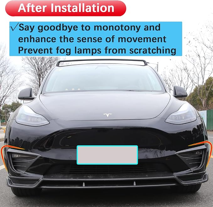 yhcdsea for 2020-2024 Tesla Model Y Front Fog Light Cover Trim Eyebrow Frame Decorative Accessories (Matt Carbon Fiber Pattern)