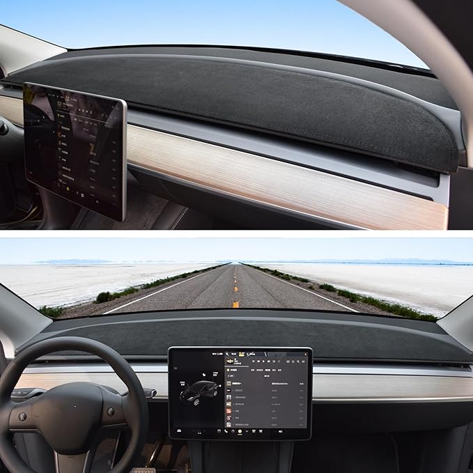 MASHA Dashboard Cover for Tesla Model 3/Y, Flannel Dashboard Pad Dash Mat Compatible with Tesla Model Y Model 3 2017-2021 2022 2023 Dashboard Decorative Interior Auto Accessories