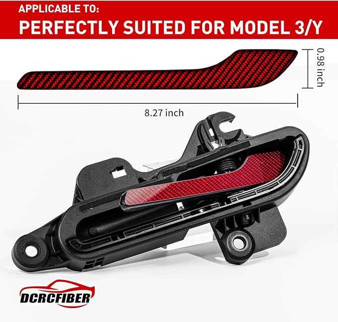 Genuine Carbon Fibre Exterior Door Handle Protector, Suitable for All Tesla Model 3/Model Y (Red)