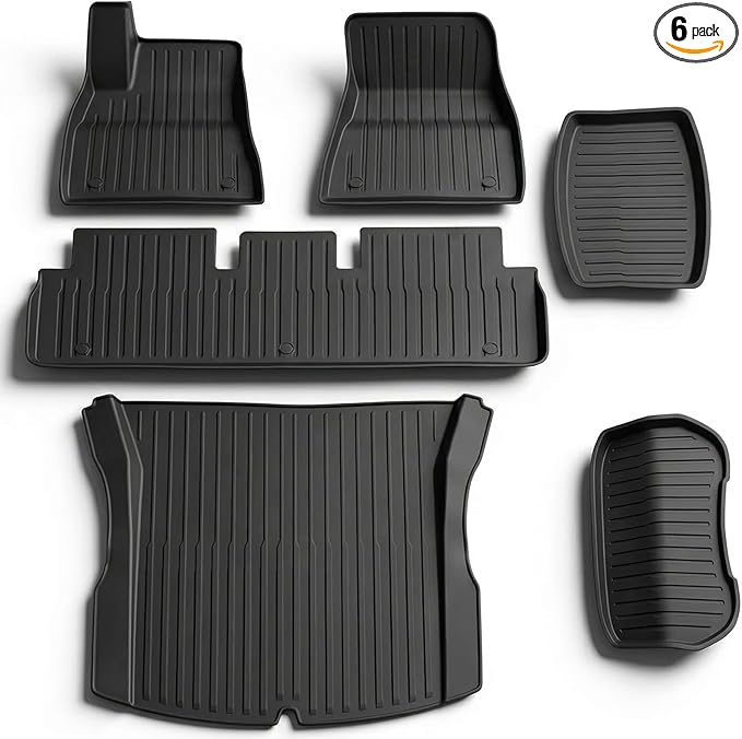 6Pcs Floor Mats for Tesla Model 3 Highland 2024 2025 2026 Full Set, Injection Molded TPE Floor Liners Includes Frunk, Trunk & Lower Storage Mats, All Weather Waterproof Cargo Accessories