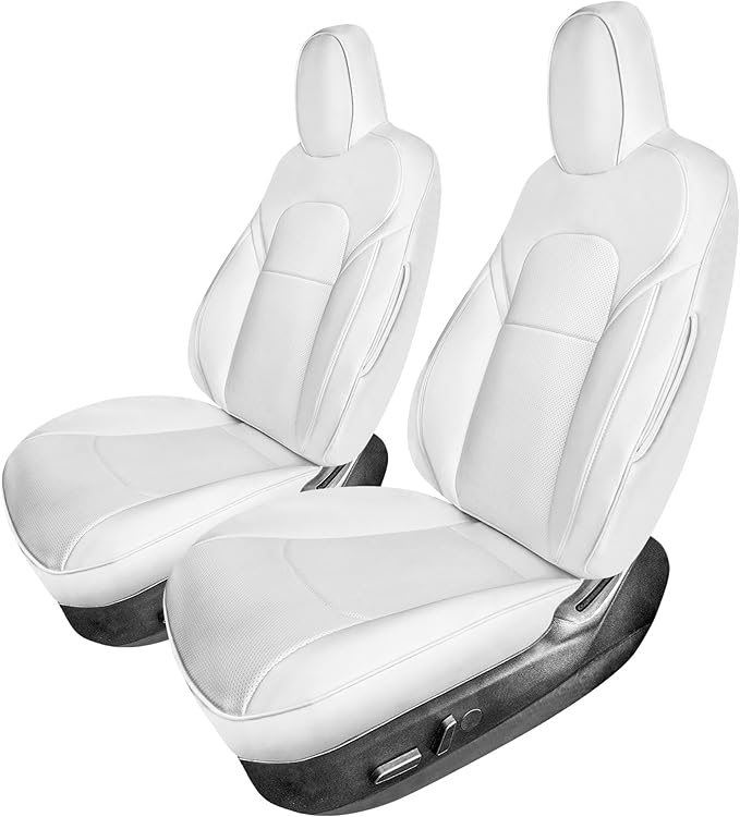 FH Group Custom Fit Car Seat Covers Specifically Made for 2017–2023 Tesla Model 3 Rear Set Solid White Faux Leather Car Seat Covers, Waterproof Automotive Seat Covers, Tesla Accessories