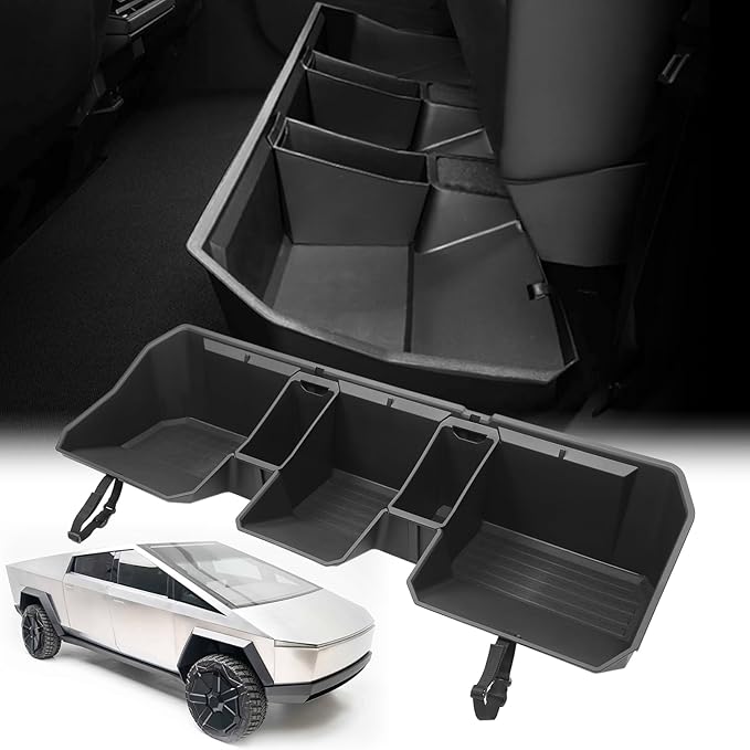 PENSUN Rear Under Seat Storage Box Fit for Tesla Cybertruck 2024, Hidden Second Row Underseat Storage Bin Organizer Black Tool Box for Cyber Truck Accessories
