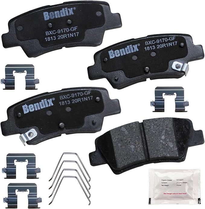 Bendix Priority1 CFC1813 Ceramic Rear Brake Pads for Select Models Hyundai Elantra GT, Kona, Kona Electric, Sonata, Veloster, Kia Forte, Forte5, Forte Koup, Optima, Rondo, Soul, Soul EV
