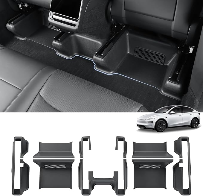 LUCKEASY 9PCS Seat Slide Rail Pad Cover & Under Seat Floor Mat for Tesla Model Y Juniper 2025 2026 Floor Mats Seat Track Scratch-Resistant for Model Y Juniper Accessories TPE Black