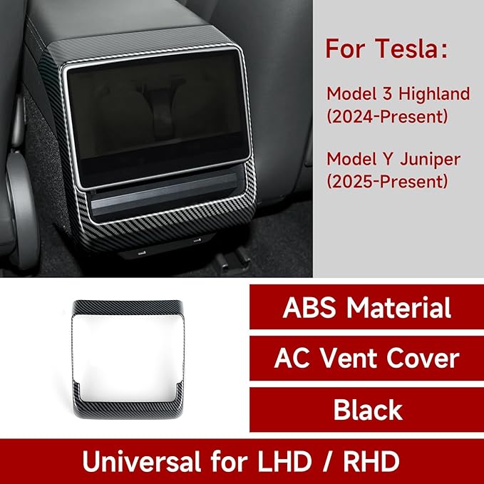 Car Rear AC Vent Cover Trim Carbon Color ABS Decal Sticker for Tesla Model 3 Highland 2024-2026 Model Y Juniper 2025 2026 Interior Accessories