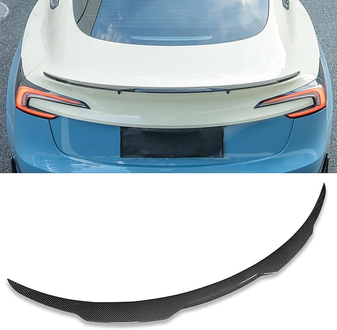 Rear Spoiler for Tesla Model 3 2024 2025 Trunk Spoiler Wing Tail Rear Trunk Lid for Tesla Model 3 Highland,Highkick Carbon Fiber Look-Dark Knight Style