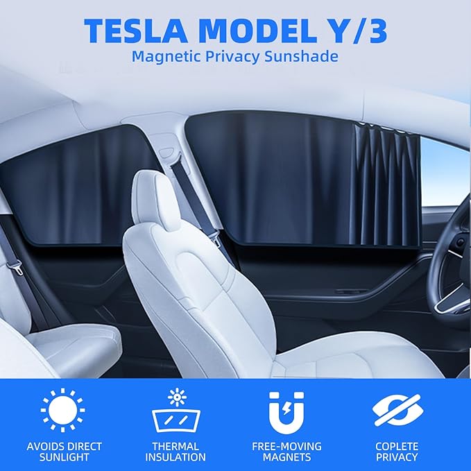 Tesla Model Y/3 Sunshade, Magnetic Side Window Sun Shade, Car Privacy Window Shade for Baby, Removable Curtains, Tesla Model y/3 Accessories 2025 (Model Y)