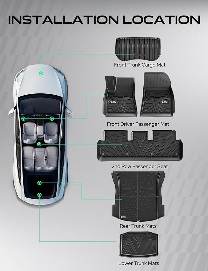 YHTAUTO for Tesla Model 3 Floor Mats 2020 2019 2018 2017 (Before June 2020), All Weather TPE Car Mats, Front Rear Trunk Mat Cargo Liner Storage Mat, Anti-Slip Waterproof Odorless
