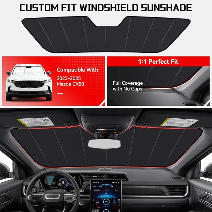 Windshield Sun Shade Custom Fit for Mazda CX50 CX-50 2023-2026, Accordion Folding Thick Window Sunshade Block Heat 99% UV Rays Sun Visor Keep Cooler Car Accessories