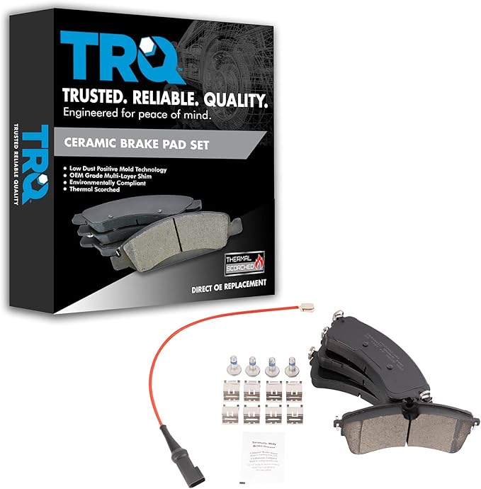TRQ Rear Ceramic Brake Pad Set Compatible with 20-24 Ford Transit-150 20-24 Transit-250 20-24 Transit-350 20-23 Transit-350 HD with 11000lb Axle with Vented Rear Rotors 23-24 E-Transit