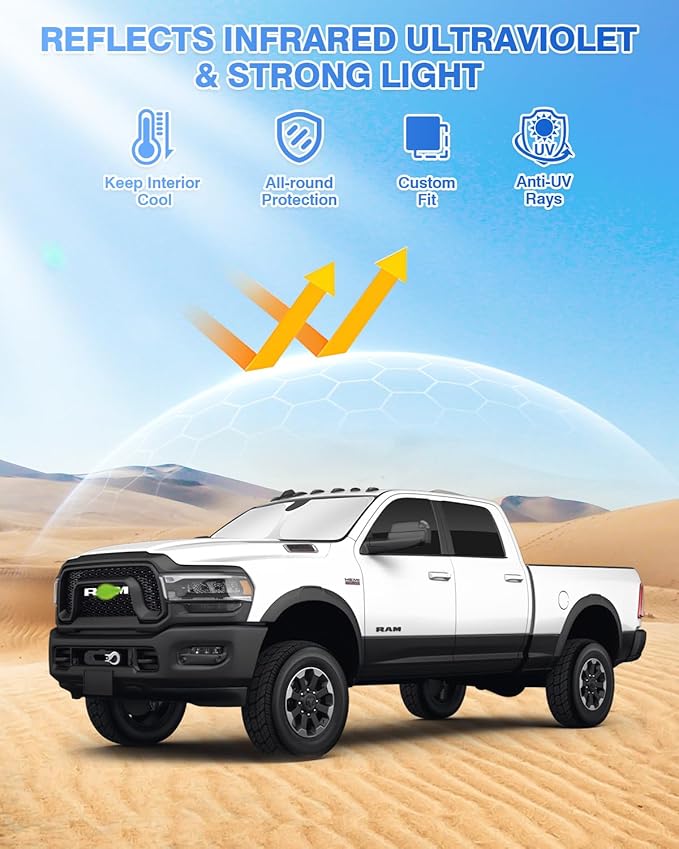 Sunshades for Dodge Ram 2500 3500 2010-2025 2026 Accessories Windshield Sun Shade Side Rear Window Shade Cover Sun Visor Shield Privacy Protection Keep Vehicle Cool Black 6PCS