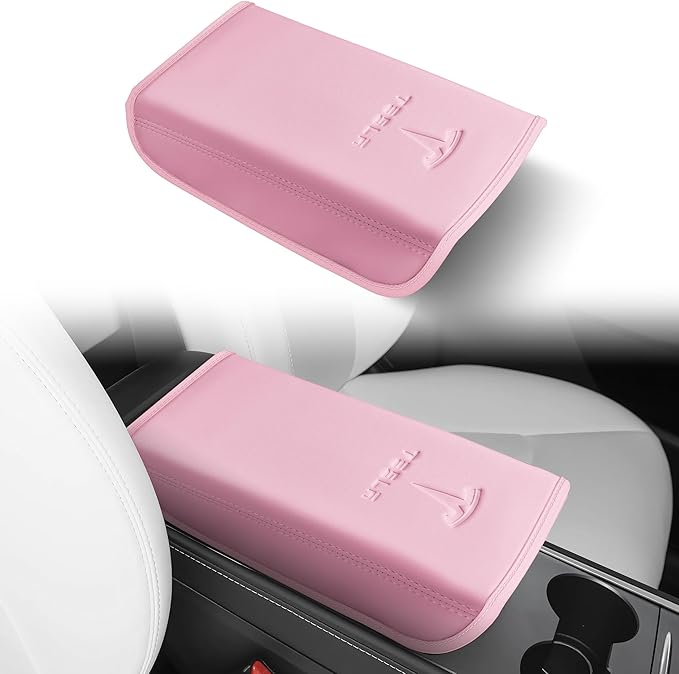 Center Console Leather Armrest Cover Designed for Tesla Model 3 2017-2023/Model Y 2020-2025,Center Console Accessories for Tesla Model 3/Y Interior Light Pink