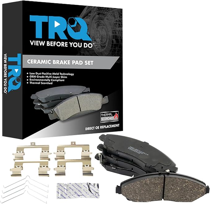 TRQ Front Brake Pads Ceramic Hardware Wear Sensor Compatible with 2014-2020 Acura MDX 2016-2022 Honda Pilot 2017-2021 Ridgeline