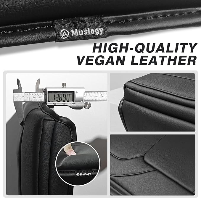 Muslogy Center Console Armrest Cover Fit for Dodge Ram1500 2500 3500 2019-2026 Accessories, Comfort Armrest Pad Console Lid Cushion Vegan Leather 1-Inch Thick(Bucket Seat ONLY, NO Limited,Laramie)