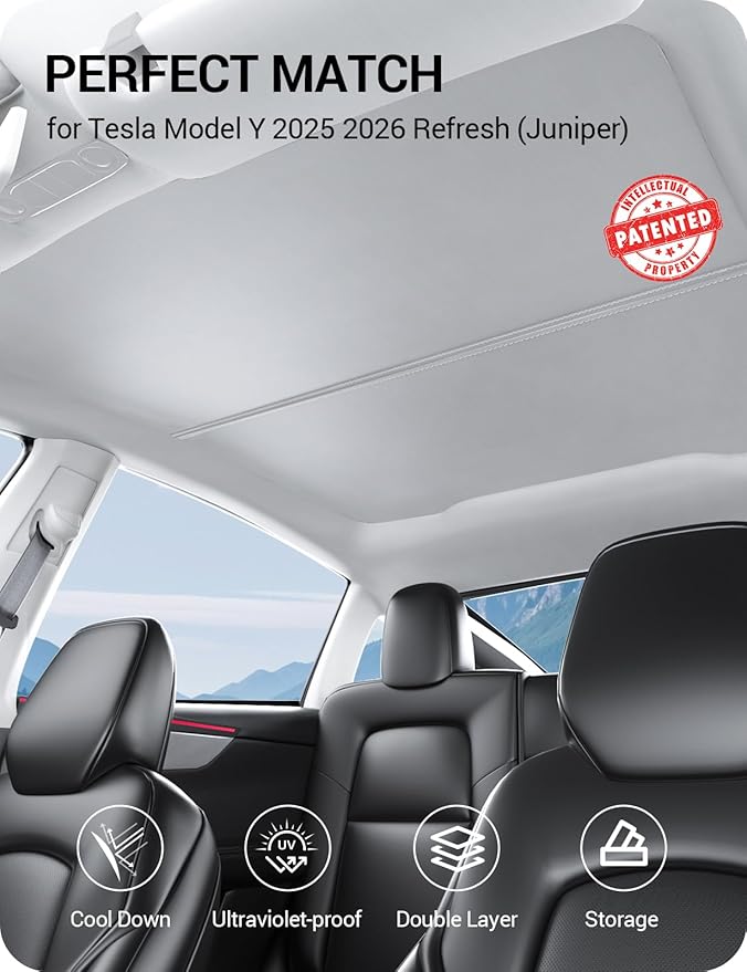 BASENOR 2025 2026 Tesla Model Y Juniper Sunshade Roof [No Gap] [Nano Ice-Crystal] Heat Insulation Foldable Sunroof Cover, UV Protection Shade for Model Y Gray