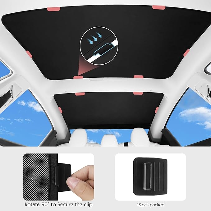 Upgraded Model 3 Sunshade Roof for 2024-2026 Tesla Model 3, Patent Magnetic Seamless Design for Sunshade Accessories with No Gaps at All, Heat Insulating Sun Shade, with Storage Bag,Black