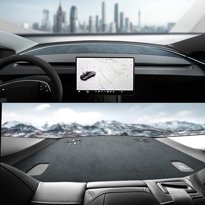 for Tesla Model 3 2024 Dashboard Cover Flannel Nonslip Car Dash Board Mat Decorative Cushion Light-Proof Pad Sunshade No-Glare Interior Auto Accessories (Rear Windshield Mats)