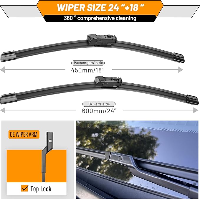 AUTOBOO 24"+18" Windshield Wiper Blades Replacement for Mazda 6 CX-5 CX-9 CX5 CX9 2016 2017 2018 2019 2020 2021 2022 2023 2024 2025 -Original Factory Quality (Pack of 2)