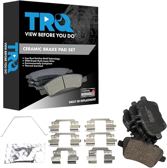 TRQ Rear Ceramic Brake Pad Set Compatible with Mercedes B250e CLA250 SLK300