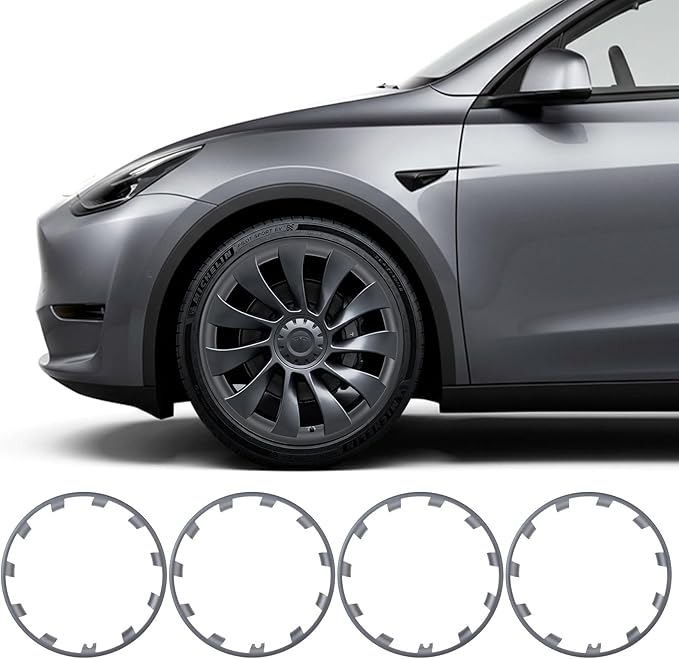21" Gunpowder Rim Protector for Tesla Model Y 2020-2024 Uberturbine Wheels, Set of 4 ABS Trim Rings, Snap-on Installation & Curb Rash Prevention