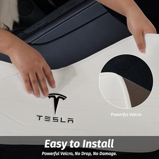 Center Console Leather Side Anti-Kick Mats(2 Pieces) Designed for Tesla Model 3 Highland(2024-2027),Waterproof, Dust Resistant, Front Seat Side Protector Cover White