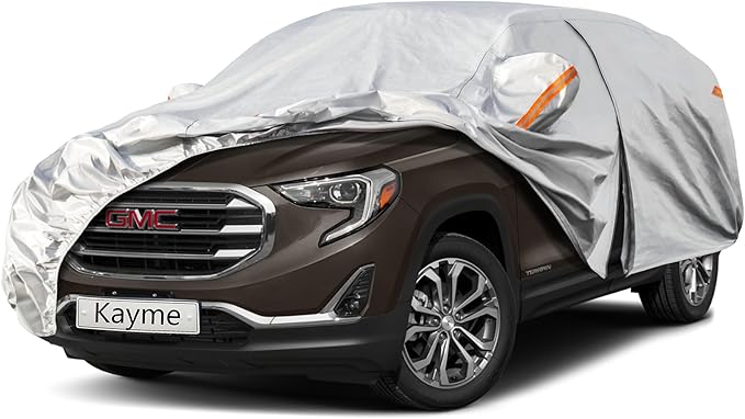 Kayme 6 Layers SUV Car Cover Custom Fit for GMC Terrain (2010-2025) Waterproof All Weather for Automobiles, Outdoor Full Cover Rain Sun UV Protection.Silver