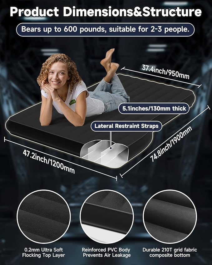 Umbrauto Custom Fit Air Mattress for Tesla Model Y/Juniper, 2026 Upgraded Inflatable Camping Bed for Back Trunk, Soft Flocking Surface+Reinforced Bottom Sleeping Pad w/Pump for Outdoor Travel
