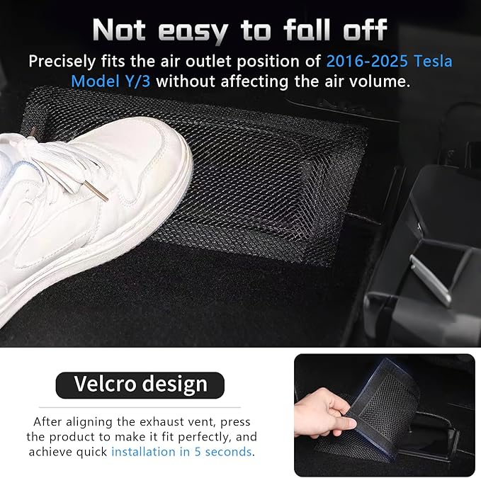 2Pcs for Tesla Model 3/Y Backseat Air Vent Cover 2017-2025/2026 Juniper/Highland Accessories,Rear Under Seat Air Grille Condition Outlet Protector with Upgraded Mesh Cloth & Velcro