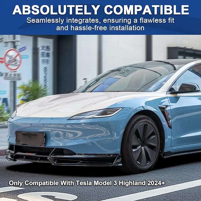 Front Bumper Lip Upgrade Front Splitter Lip for Tesla Model 3 Highland 2024 2025 Body Kit Glossy Black Dark-Knight Style Bumper Air Dam Lower Chin,5 Pcs