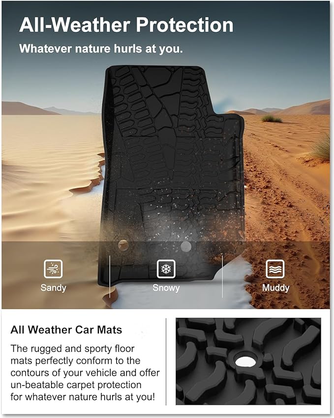 KIWI MASTER Floor Mats for 2014-2017 Jeep Wrangler JK 2-Door, Custom Fit All Weather Car Mats, Heavy Duty TPE Floor Liners, Front & Rear 2 Row, Black
