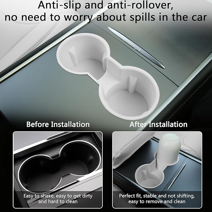 3PCS Center Console Accessories for Tesla Model Y 2021-2024 and Model 3 2021-2023 Cup Holder Insert, Screen Edge Protector Frame, Silicone Wireless Charger Mat, White