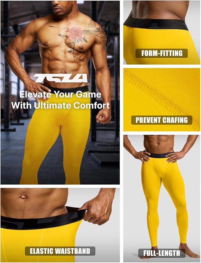TSLA Men's Compression Pants - Cool Dry Athletic Sports Workout Running Tights Leggings Baselayer