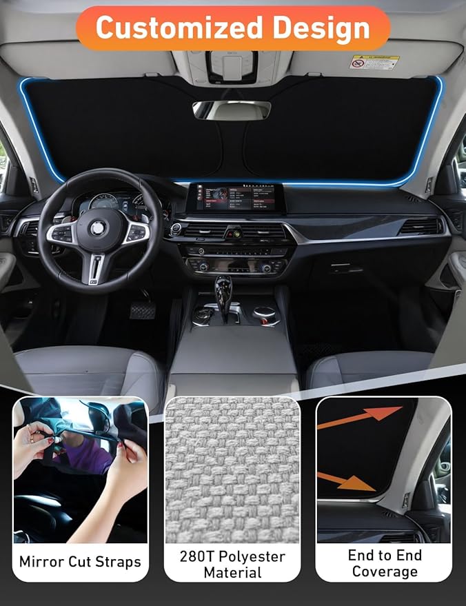 EcoNour Windshield Sunshade Compatible for Hyundai Elantra 2021-2024 2025 2026, Sun Visor for Front Windshield & Window Sun Shade Cover, UV Heat Blocker & Protector, Car Accessories